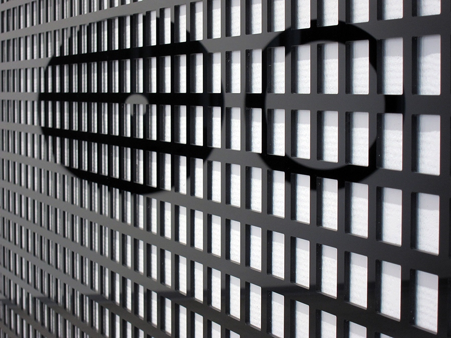 Städtische Galerie Gelsenkirchen: ‘nicht nur Black and White’, 2014. 864 square holes, square pitch 2004. 2 Round Holes [reflection]